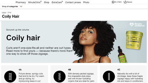 CVS 'Coily Hair' Web Page